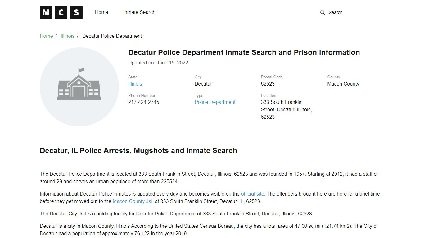 Decatur Police Department Inmate Search and Prison Information