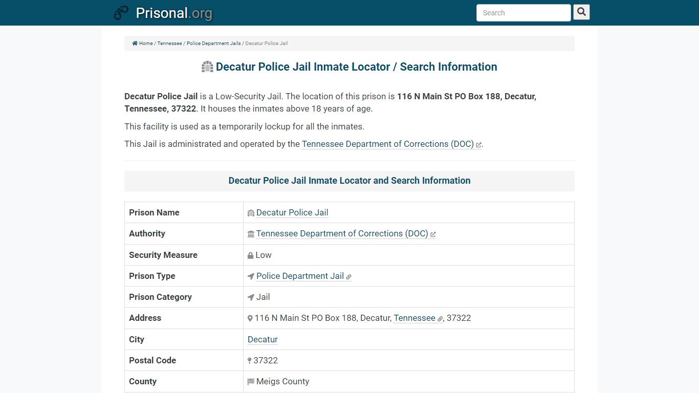 Decatur Police Jail-Inmate Locator/Search Info, Phone, Fax ...